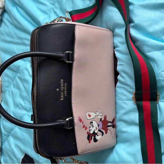 Kate Spade Black And Pink Satchel With Minnie Mouse